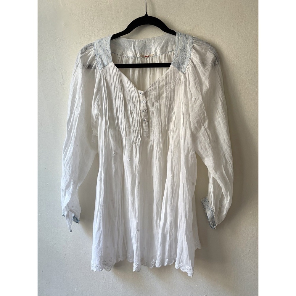 Pero $900 Hand Embroidered White Cotton Blouse Size 40